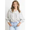BLUE/ NEUTRAL STRIPE RUFFLE TOP
