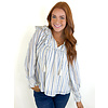 BLUE/ NEUTRAL STRIPE RUFFLE TOP