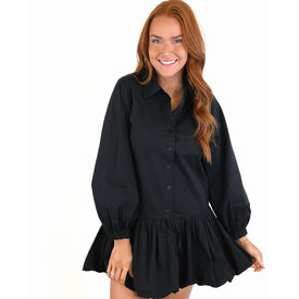  BLACK BUBBLE HEM MINI DRESS