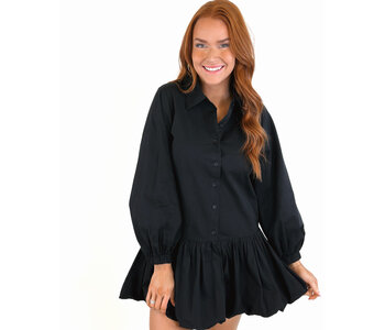 BLACK BUBBLE HEM MINI DRESS
