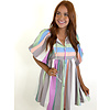 MULTI STRIPED BUBBLE SLV BABYDOLL DRESS