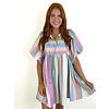 MULTI STRIPED BUBBLE SLV BABYDOLL DRESS