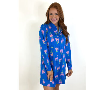 BLUE POPPY POCKET SHIRT DRESS