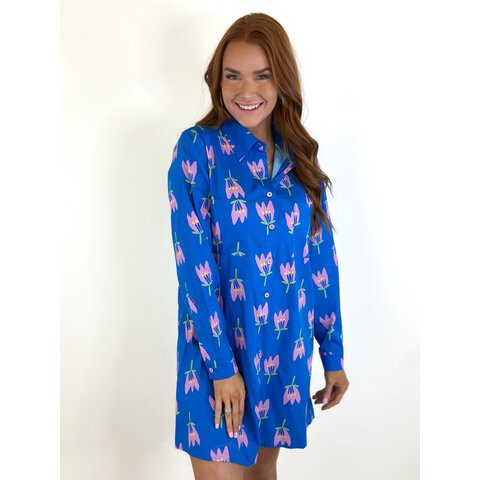 BLUE POPPY POCKET SHIRT DRESS