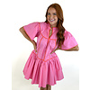 PINK SOLID EMB CONTRAST DRESS