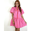 PINK SOLID EMB CONTRAST DRESS
