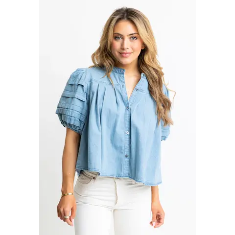 DENIM NOVELTY PLEAT TOP