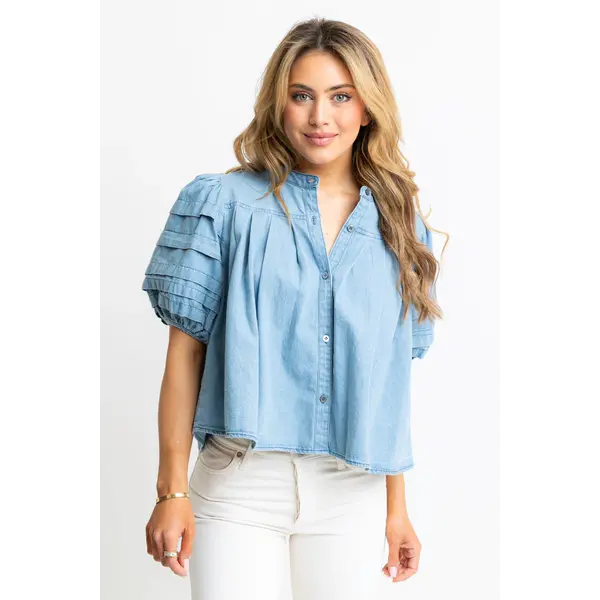  DENIM NOVELTY PLEAT TOP