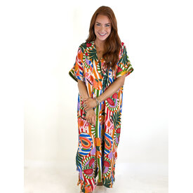  TROPICAL ISLAND FRUIT VNECK MAXI DRESS