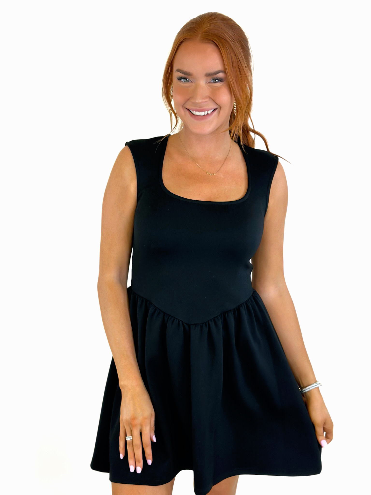scuba dress black SSYS Margaret Drop Waist Collared Long Sleeve Scuba Dress Black main image 0