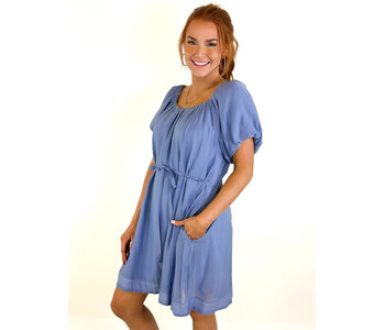 INDIGO PUFF SLEEVE SWING DRESS