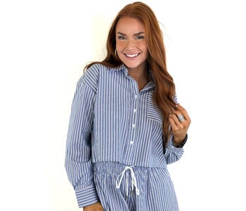 NAVY STRIPE BUTTON FRONT SHIRT