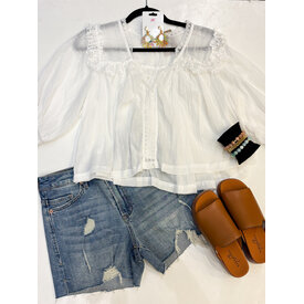  White 1/2 Slv Lace Top