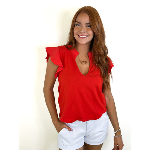 LEONA FIERY RED RUFFLE TOP