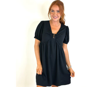BLACK VNECK RING DRESS