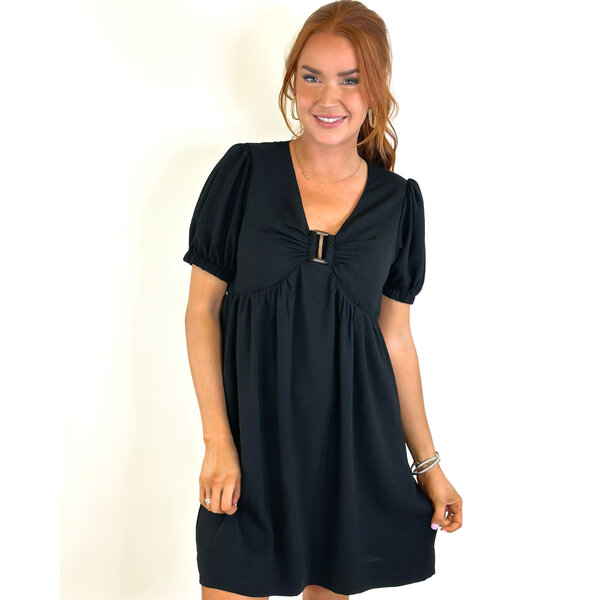  BLACK VNECK RING DRESS