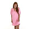 PINK STRIPE PLEATED SLV DRESS