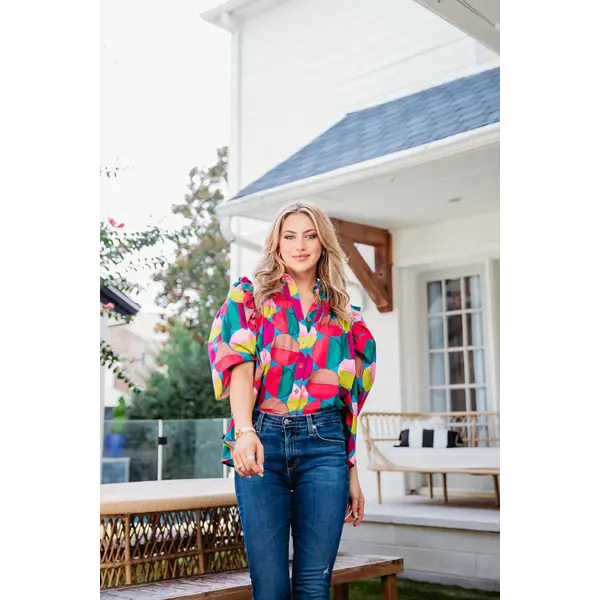  MULTI MODERN POP RUFFLE SLV TOP