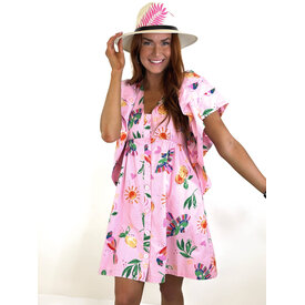  TOUCAN FRUIT VNECK RUFFLE DRESS