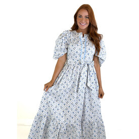  FRENCH FLORAL GARDEN PUFF SLV MAXI DRESS