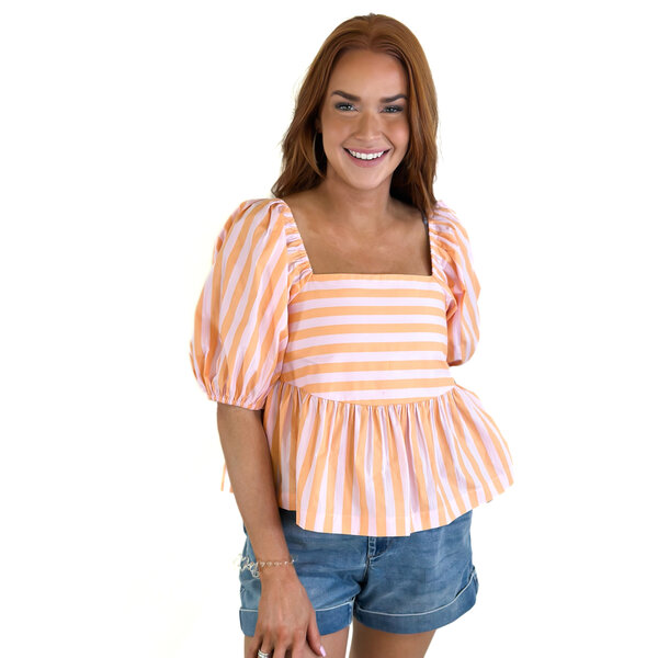  ORANGE PINK STRIPE GEMMA TOP