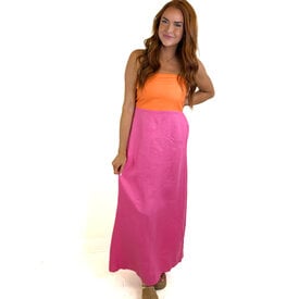  COLORBLOCK LINEN MAXI DRESS