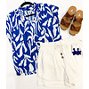 BLUE SHORT SLV PRINT TOP
