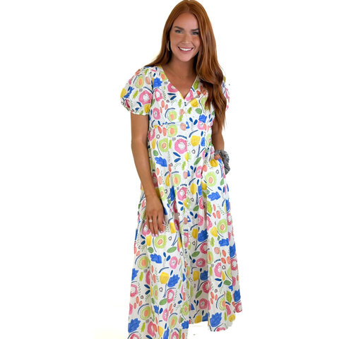 BOLD PRINT BUTTON DOWN MAXI DRESS