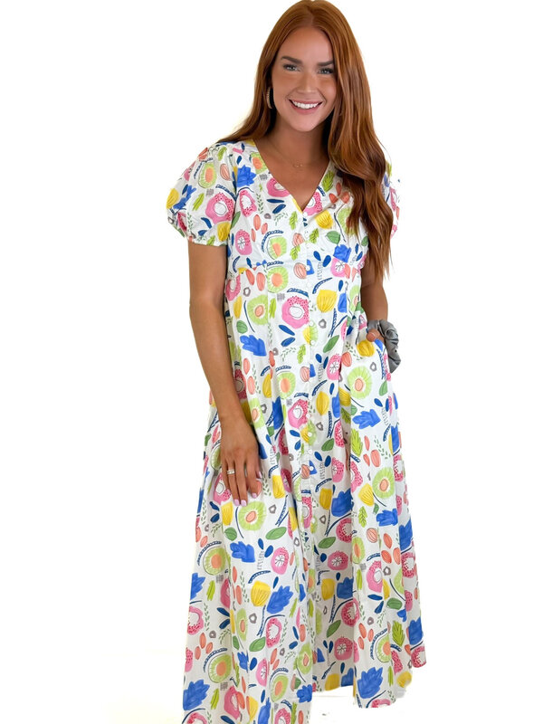 BOLD PRINT BUTTON DOWN MAXI DRESS