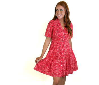 CHERRY RED COLLARED COTTON DRESS
