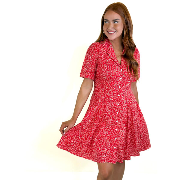  CHERRY RED COLLARED COTTON DRESS