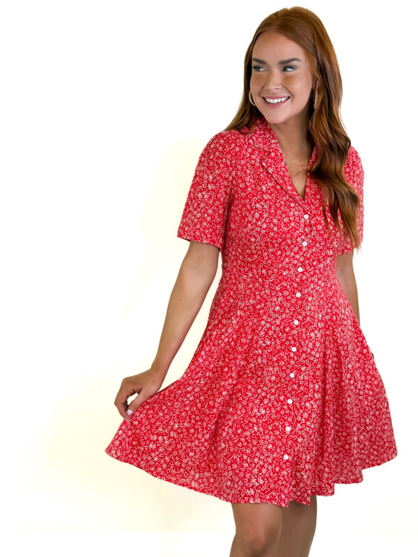 CHERRY RED COLLARED COTTON DRESS