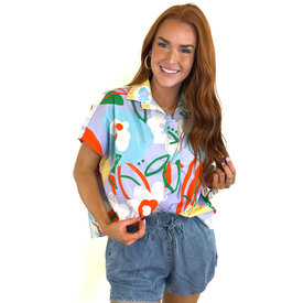  ARTIST FLORAL CLASSIC VNECK COLLAR TOP