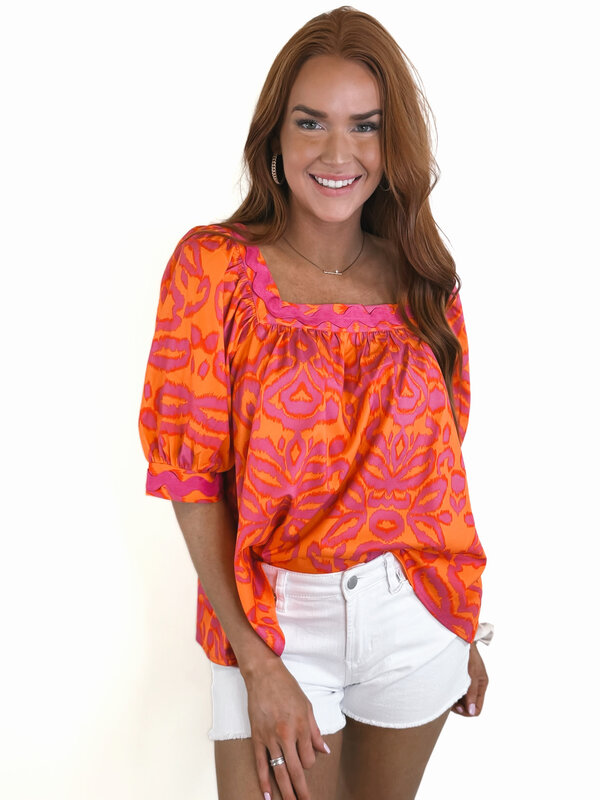 HONOLULU ORANGE  SQUARE NECK TOP