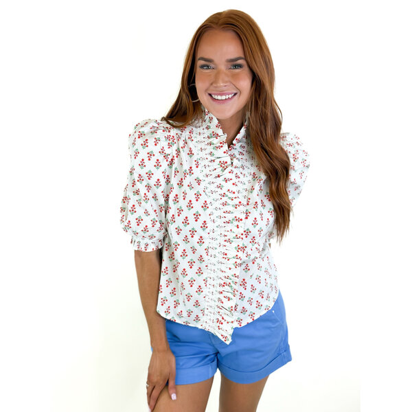  DIGITAL FLORAL RUFFLE TOP