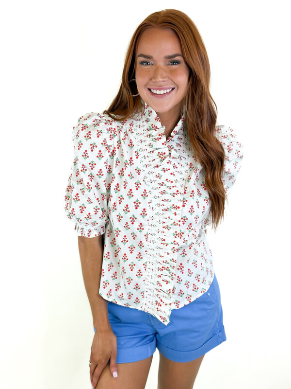 DIGITAL FLORAL RUFFLE TOP