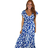 BLUE FLUTTER PRINT TIERED MAXI