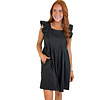 BLACK PIN TUCK RUFFLE DRESS