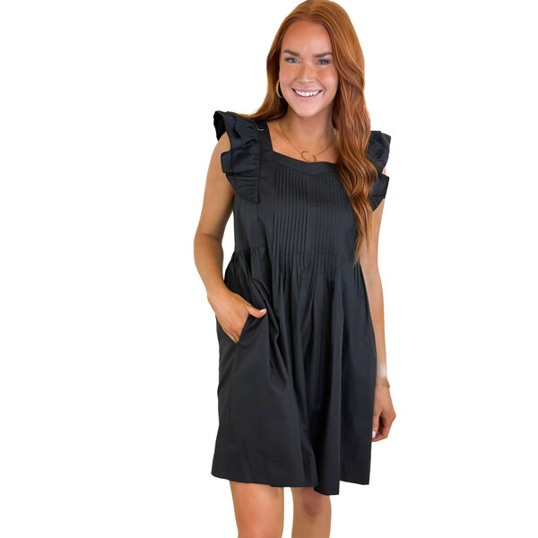  BLACK PIN TUCK RUFFLE DRESS
