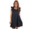 BLACK PIN TUCK RUFFLE DRESS