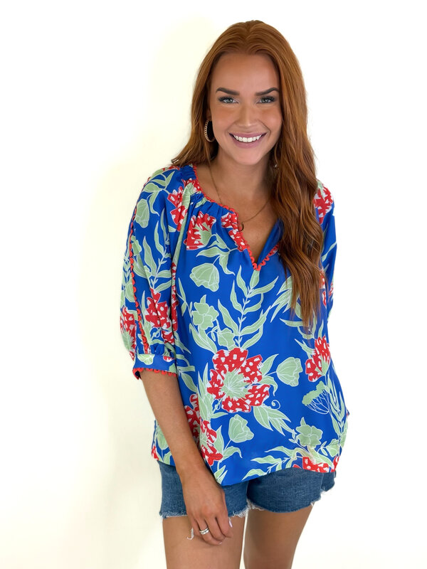 ROYAL FLORAL TRIMMED TOP