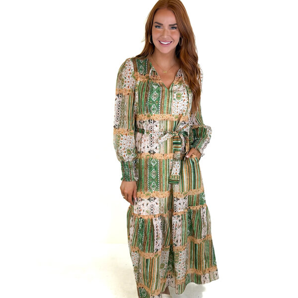  VINTAGE BOHO FLOUNCED HEM MAXI DRESS