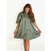 OLIVE PUFF SLV RUFFLE DRESS