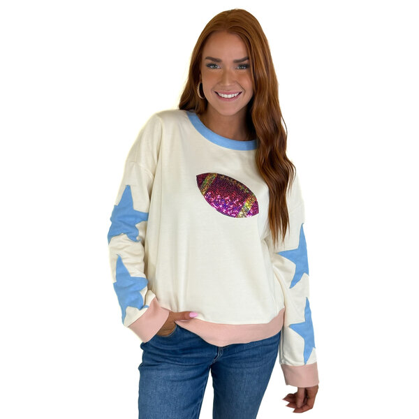  SEQUIN FOOTBALL STAR PATCH TEE