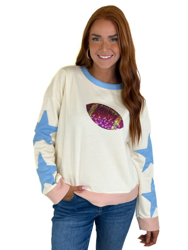 SEQUIN FOOTBALL STAR PATCH TEE
