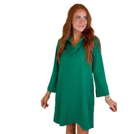  GREEN PLACKET BELL SLV DRESS