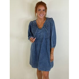  PLEATED DENIM DRESS