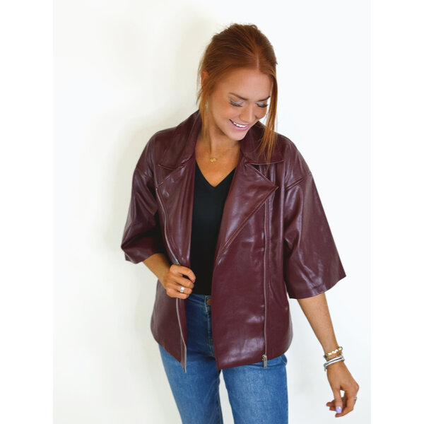  PLUM FAUX LEATHER SHOTSLV JACKET