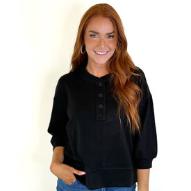  PUFF SLV BOXY HENLEY - BLACK