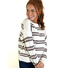 MOCHA CREW NECK STRIPE SWEATER